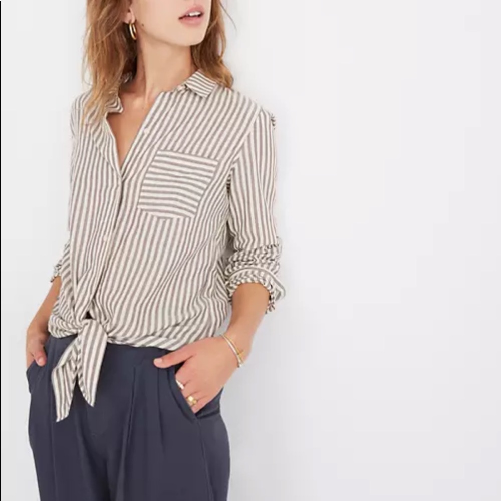 Madewell Striped Tie Front Shirt